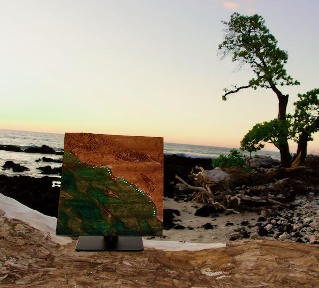 Fiberoptic surf points lit in the resin ocean floor