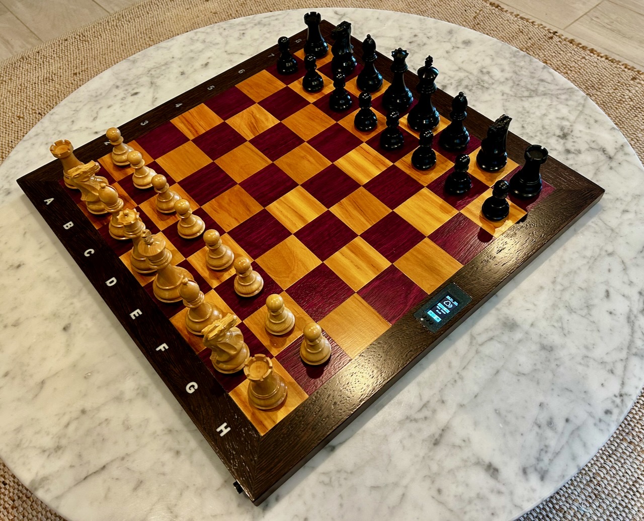 Liminal Chess board on a marble table, set for a game