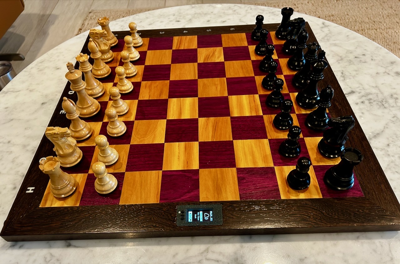 Liminal Chess board set for a game, seen from the player side